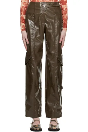 Ganni Brown Patent Faux-Leather Trousers