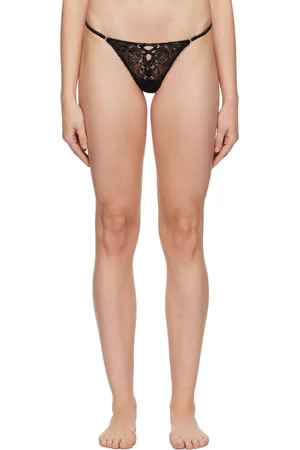 FLEUR DU MAL Black Lace-Up Thong