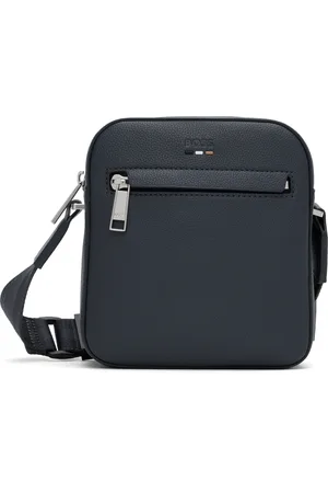 HUGO BOSS Blue Grained Faux-Leather Reporter Bag