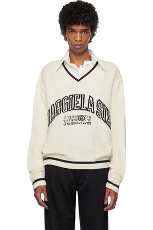 Maison Margiela Off-White V-Neck Varsity Sweater