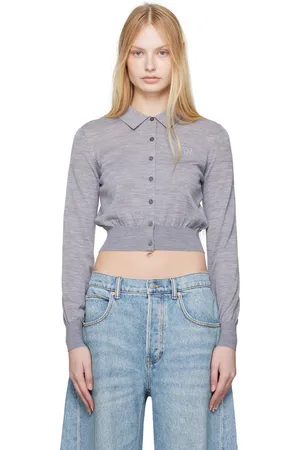 Alexander Wang Gray High-Frequency Stacked Logo Cardigan