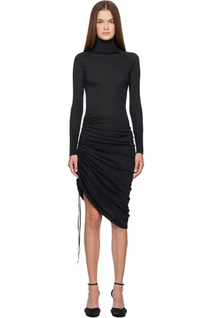 Alaïa Black Draped Midi Dress