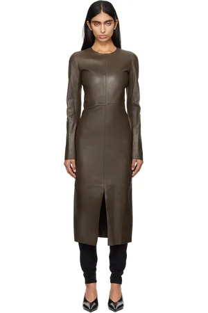 Totême Brown Paneled Leather Midi Dress