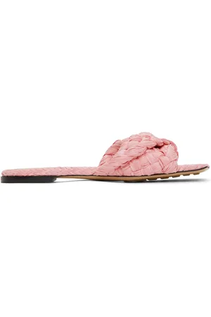 Bottega Veneta Pink Raffia Stretch Flat Sandals