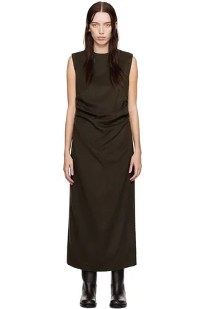 Auralee Brown Baby Camel Flannel Midi Dress