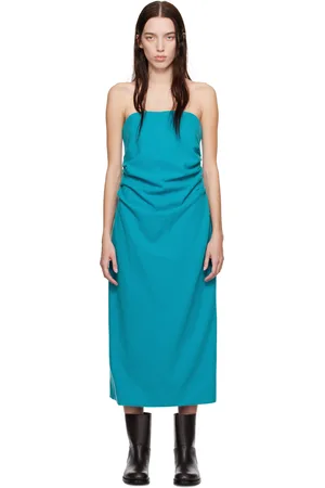 Auralee Blue Brushed Super Fine Wool Flannel Midi Dress