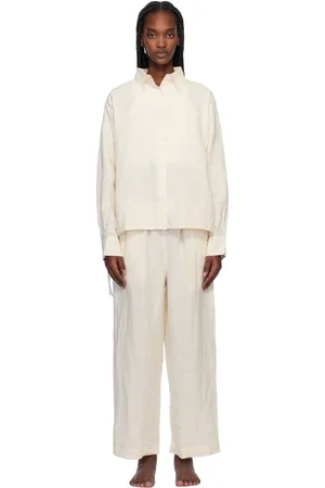 Deiji Studios Off-White Tie Split Pyjama Set