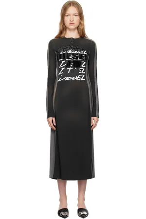 Diesel Black & Gray D-Uncut Stripe Midi Dress