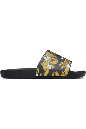 VERSACE Black & Gold Outline Barocco Pool Slides