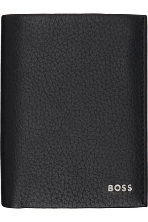 HUGO BOSS Black Grained Leather Logo Lettering Wallet