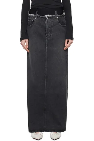 ALAINPAUL Gray Frayed Edge Denim Maxi Skirt
