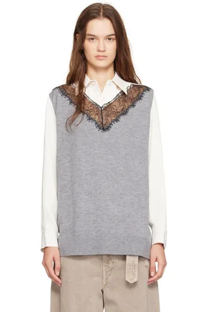 3.1 Phillip Lim Gray & Off-White Knit Combo Lace Long Sleeve Shirt