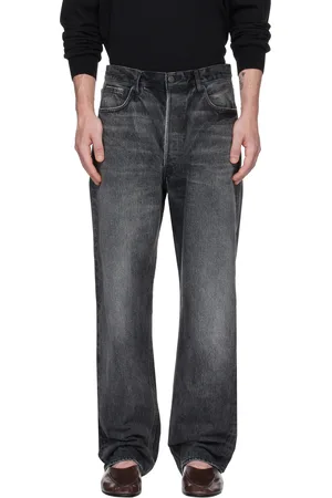 Auralee Black Selvedge Faded Heavy Denim Wide Jeans