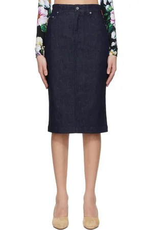 Dolce & Gabbana Navy Stretch Five Pocket Pencil Denim Midi Skirt
