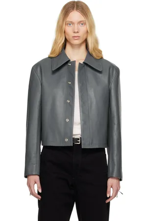 LEMAIRE Blue Boxy Cropped Leather Jacket
