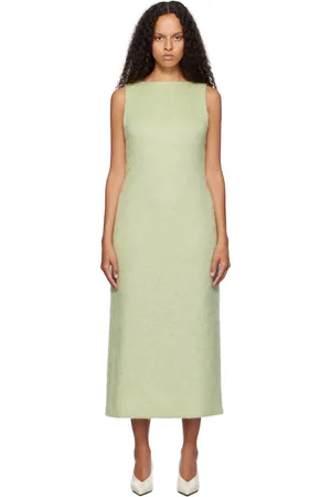 Auralee Green Brushed Mohair Shaggy Midi Dress