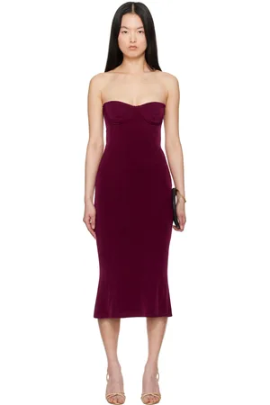 Mirror Palais Burgundy Strapless Supermodel Midi Dress