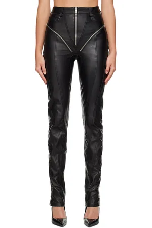 MUGLER Black Zip Leather Pants