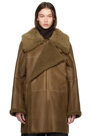 LEMAIRE Brown Asymmetrical Shearling Coat