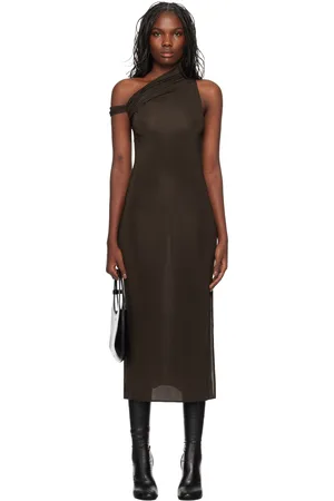 Courrèges Brown Houndstooth Twist Midi Dress