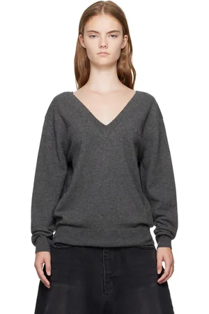 We11 Done Gray Deep V-Neck Sweater