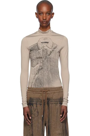 Feng Chen Wang Taupe Deconstruction Printed Jersey T-shirt