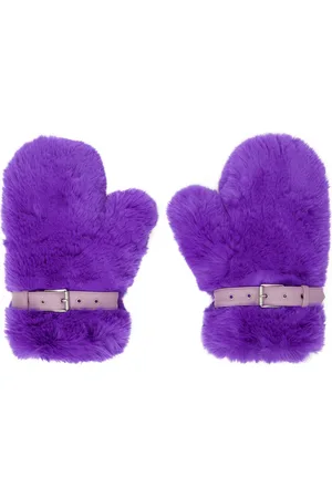 Acne Studios Purple Fluffy Buckle Mittens