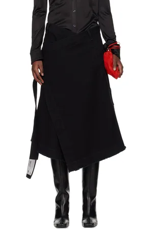 LU’U DAN Black Apron Denim Midi Skirt