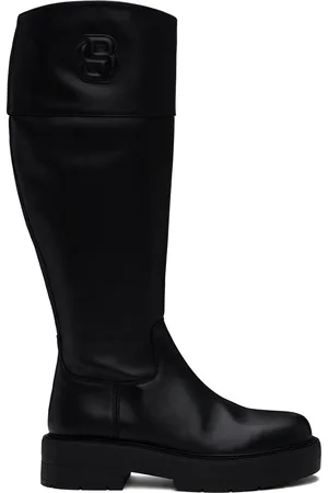 HUGO BOSS Black Leather Padded Double Monogram Tall Boots