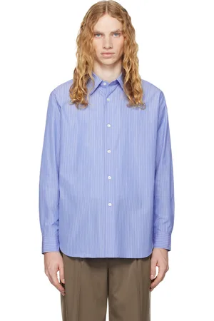Auralee Blue Suvin High Count Cloth Stripe Shirt