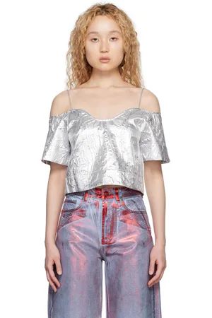 Ganni Silver Off-The-Shoulder Blouse