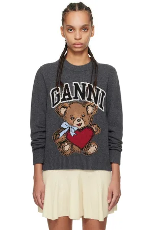 Ganni Gray Graphic Bear Sweater