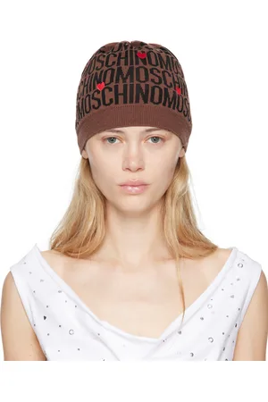 Moschino Brown Hearts Embroidery Jacquard Beanie