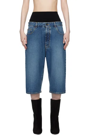 Alaïa Blue Knitted Waistband Denim Bermuda Shorts