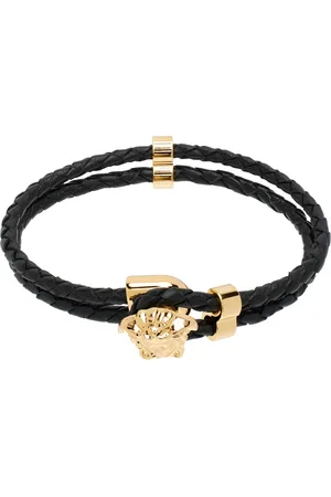 VERSACE Black Medusa Braided Leather Bracelet