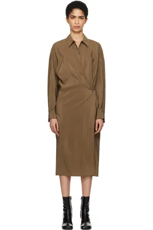 LEMAIRE Brown Straight Collar Twisted Midi Dress