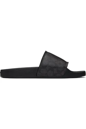 Coach Black Coated Canvas Pool Slides