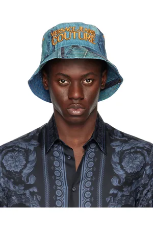 VERSACE Blue Patchwork Denim Bucket Hat