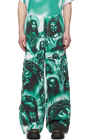 Gerrit Jacob Green Printed Wide-Leg Cargo Pants