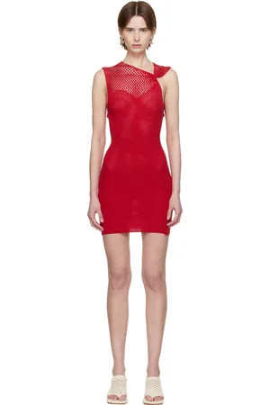 Isa Boulder Red One Pinch Shoulder Crocheted Minidress