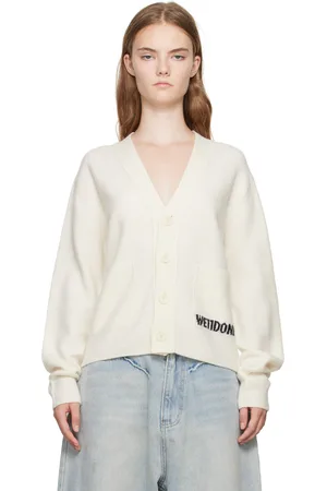 We11 Done White Jacquard-Logo Cardigan