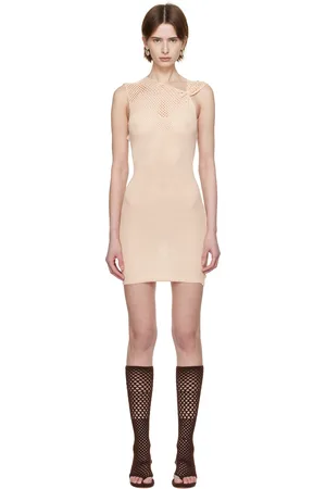 Isa Boulder SSENSE Exclusive Off-White One Pinch Shoulder Crocheted Minidress