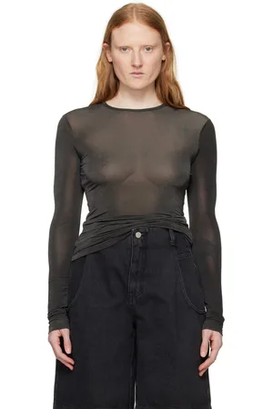 AMOMENTO Black Sheer Long Sleeve T-Shirt