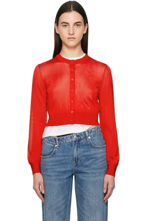 Alexander Wang Red Logo-Embroidered Cropped Cardigan