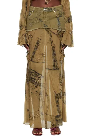 BLUMARINE Khaki Cargo Denim Maxi Skirt
