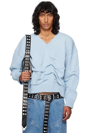 ACHILLES ION GABRIEL Blue Rollover Cotton Knit Sweater