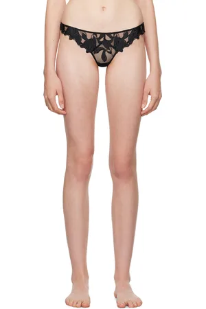 FLEUR DU MAL Black Lily Embroidery Thong