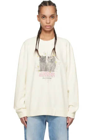Ganni Off-White Isoli Kittens Drop Shoulder Sweatshirt
