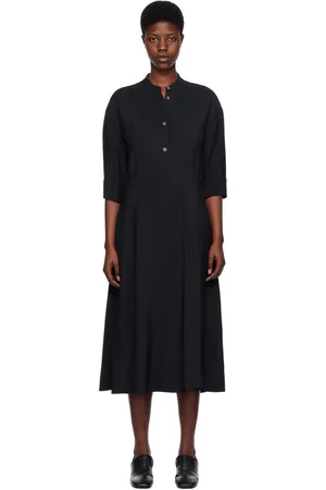 STUDIO NICHOLSON Navy Half Placket Midi Dress