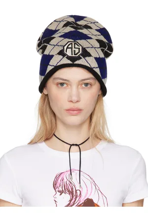 Anna Sui Blue & Beige Argyle Patch Beanie